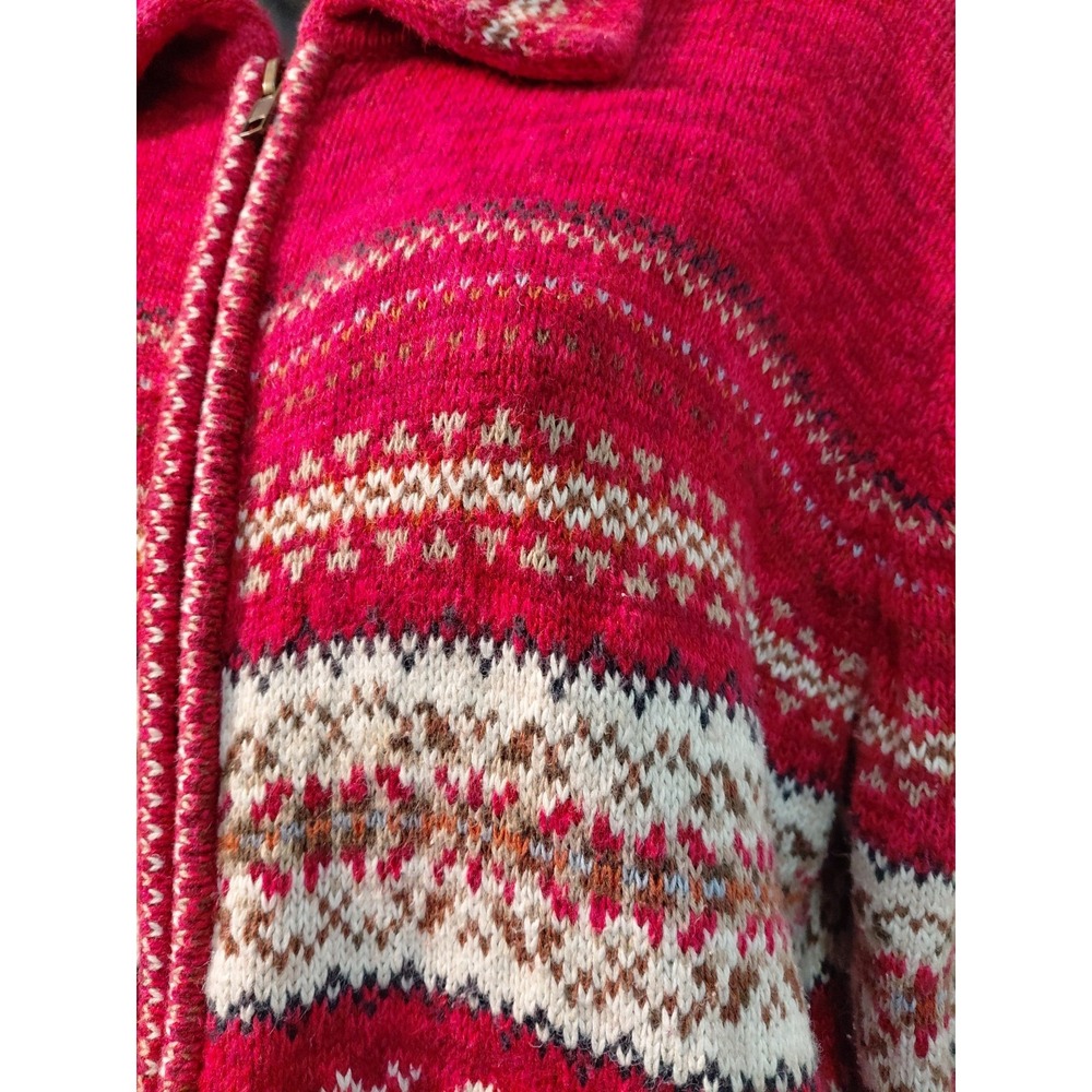 Tiara Vintage Fair Isle Zip Up Knit Sweater Dark Pink Size L - Picture 2 of 7